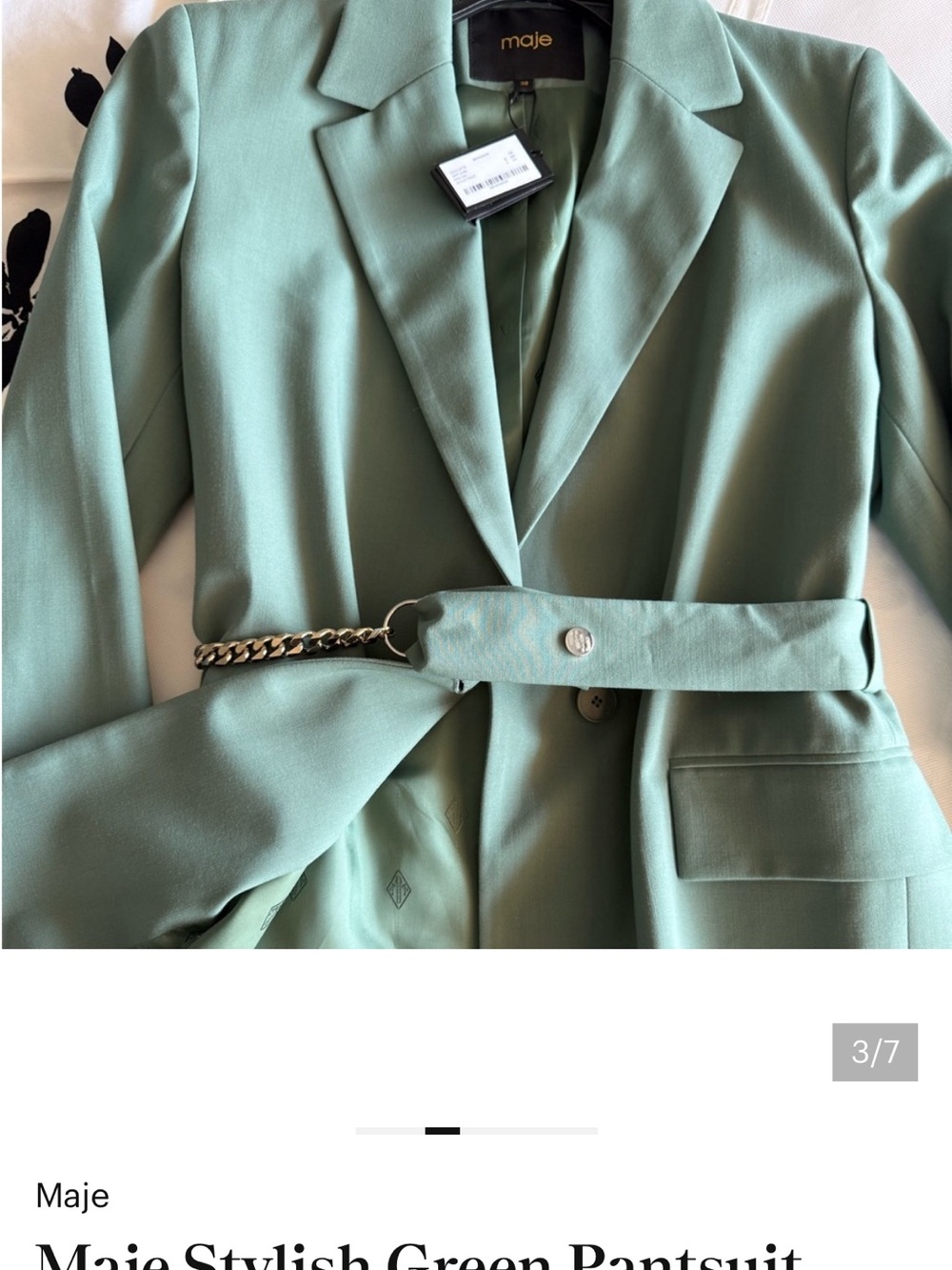 Maje Mint Green Tailored Blazer with Chain Belt